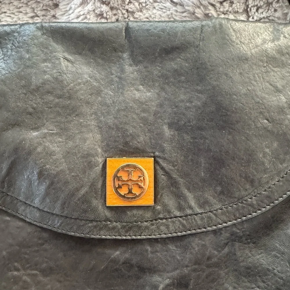 TORY BURCH Distressed Black Leather Crossbody Bag